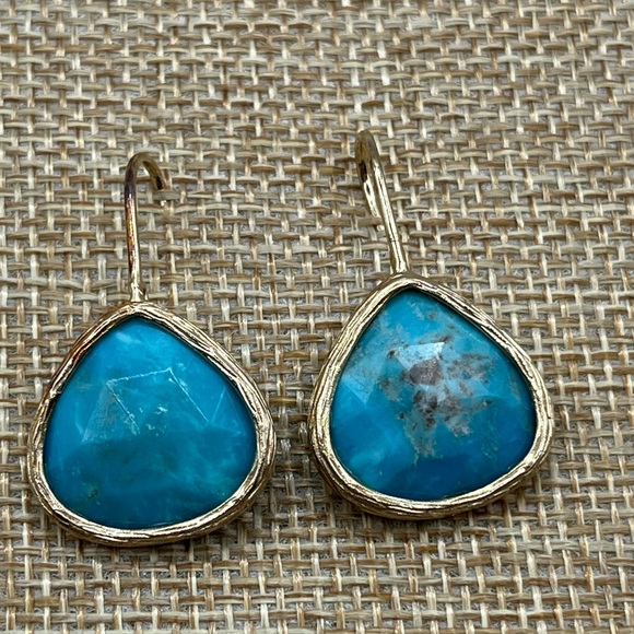 Blue Kingman Turquoise 18KT Yellow Gold Over Sterling Silver Earrings - Picture 6 of 13